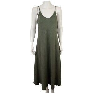 Milio Milano Army Green 100% Linen Sleeveless Maxi Slip Dress